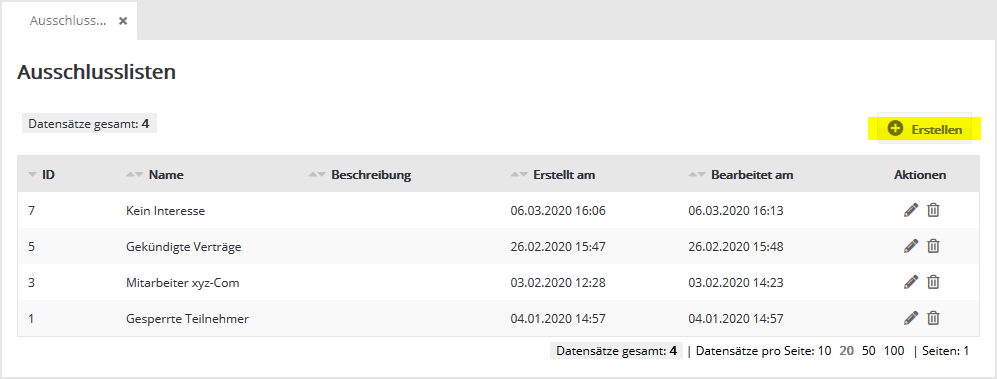 Abonnentenlisten in EMMI